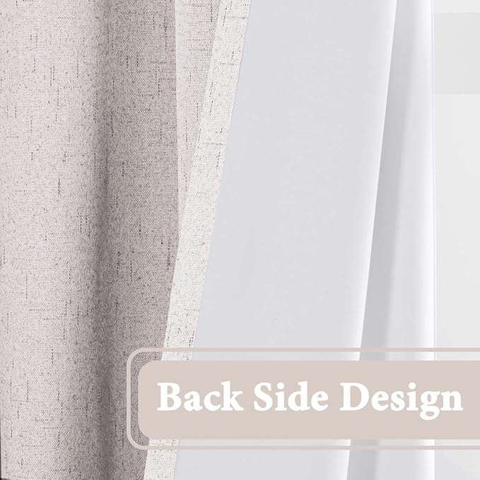 H.VERSAILTEX 100% Blackout Curtain for Bedroom 84 Inches Long Grommet Linen Face Full Light Blocking Curtain Drape for Living Room Thermal Insulated Linen Look Curtain 1 Panel, 52" W x 84" L, Ivory