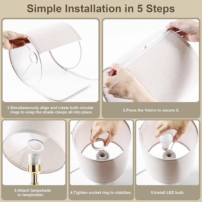 17.3" Table Lamp Set of 2 for Living Room Bedroom, Bedside Lamps for Night Stands, Desk Nightstand Lamp Dimmable, Modern Linen White Ceramic Lamps (White)