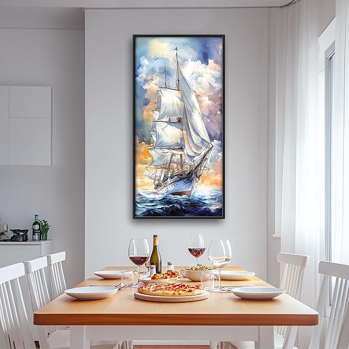 Lovira Nautical Sailboat Large Wall Art Sailing Ocean Coastal Canvas Wall Decor Seascape Pictures Prints Painting Framed Vertical Artwork for Living Room Bedroom Bathroom Kitchen Office 30"x60"