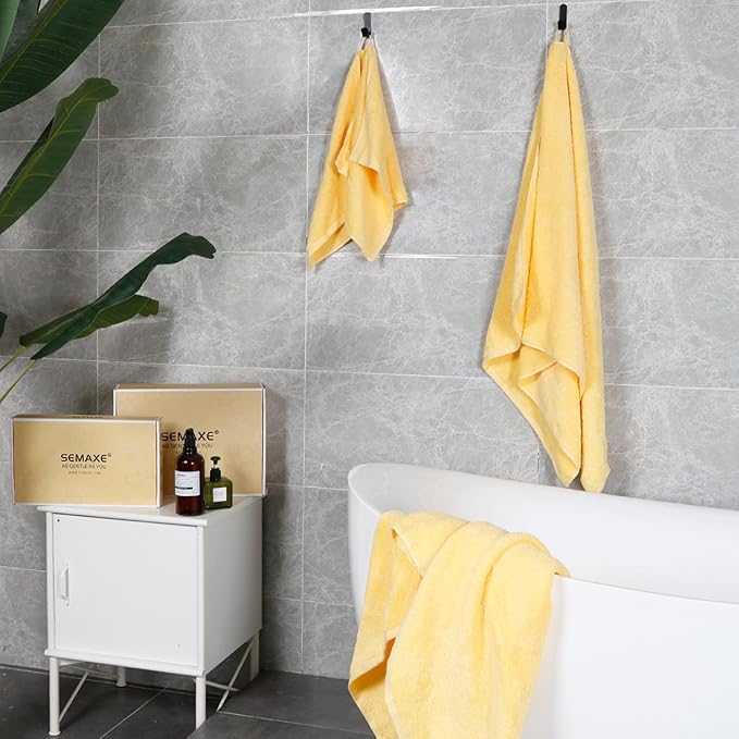 SEMAXE 12-Piece Family Bathroom Towel Set - 100% Cotton, 4 Bath Towels, 4 Hand Towels, 4 Washcloths, Ultra-Soft and Super Absorbent, Lighter Weight