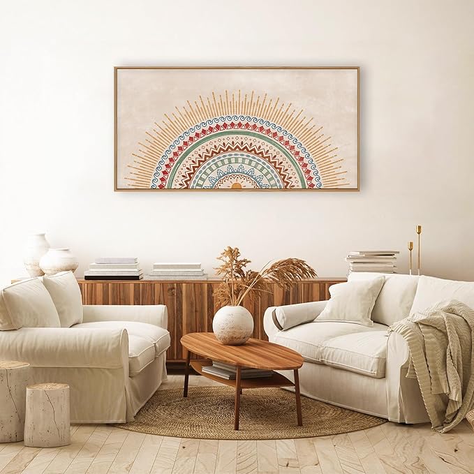 HPINUB Boho Sun Framed Canvas Wall Art Set, Mid-Century Modern Wall Decor, Minimalism Bohemian Wall Painting, Abstract Geometric Pattern Art Print for Living Room, Bedroom, Office - 20"x40"