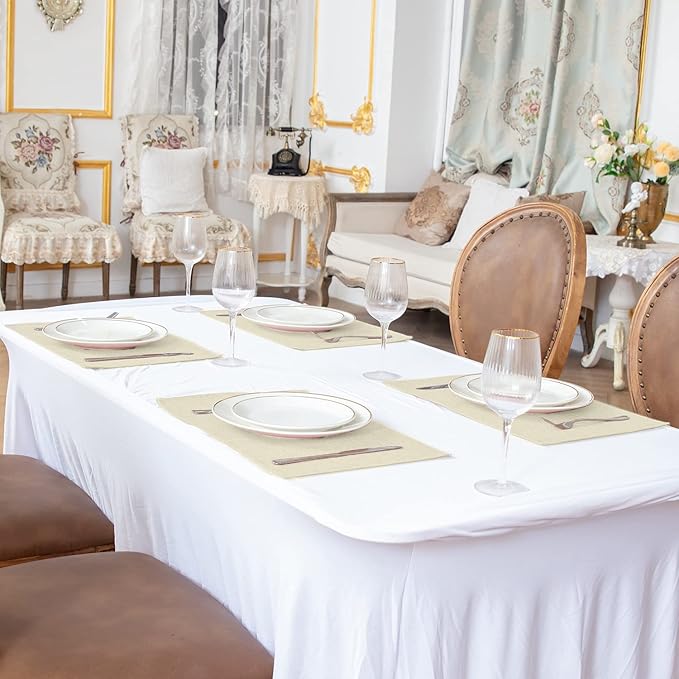 Cloth Placemats Set of 8, Linen Type Fabric Placemats Machine Washable Heat Resistant Placemats Wrinkle Free Thick Polyester Kitchen Place Mats for Dining Table (Beige)