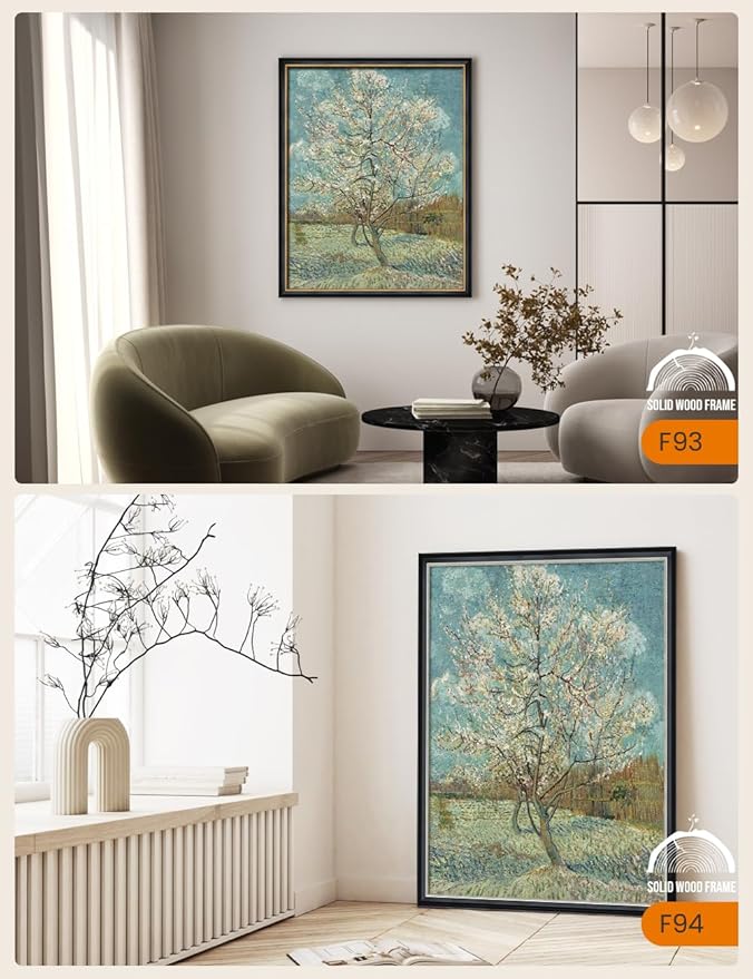 DECORARTS - The Pink Peach Tree by Vincent Van Gogh, Large Giclee Canvas Print with Solid Wood Frame, Oversized Wall Art Decor