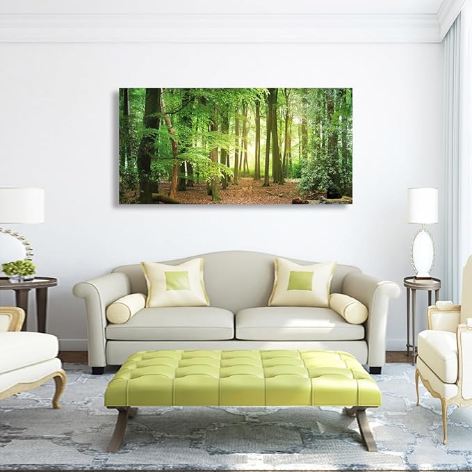 Green Forest Wall Art for Living Room Bedroom Office Large Nature Canvas Wall Art Kitchen Pictures Modern Landscape Wall Decor Paintings Tree of Life Artwork Waterproof Ready to Hang - 20in * 40inch