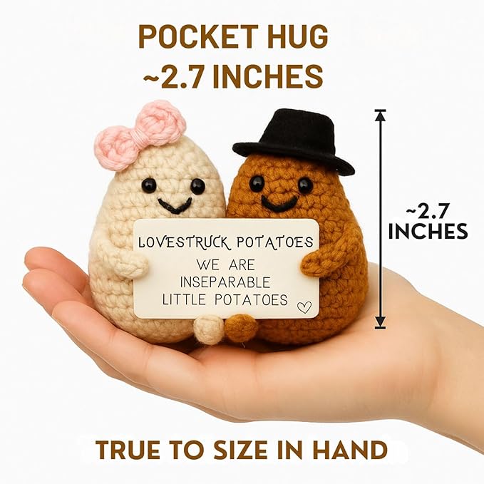 Love Potatoes© | Idea Couple Gift | for Him & Her | Surprise Valentine’s Day Anniversary Wedding | I Love You | Romantic Plush | Partner Boyfriend Girlfriend | Distance Relationship | Cute Pocket Hug