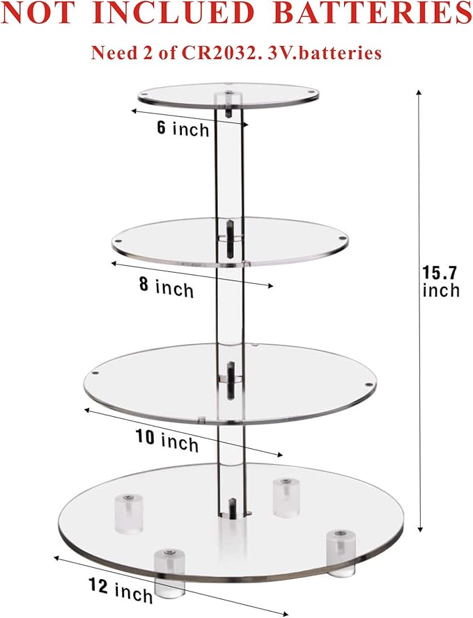 YestBuy 4 Tier Round Cupcake Stand, Cupcake Holder, 4 Tier Cupcake Tray, Acrylic Cake Tower Stand Display for Pastry + LED Light String, Ideal for Weddings, Birthday Parties (Yellow)