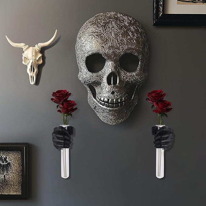 2 Pieces Wall Sculptures, Hands Vase Home Decor, Wall Mount Art Sculpture, Unique Wall Art Statue, Funky Flower Vase Decorations, Modern Eclectic Hanging Decor,Hands Statue (Black)