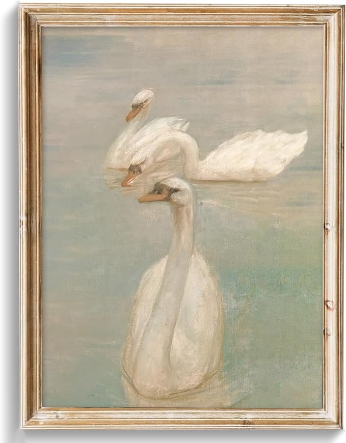 uniro Vintage Swan Wall Art Prints, ClassicalWhite Swan Canvas Oil Painting Poster for Nursery Room Decor, Pastel Watercolor Farmhouse Wall Decor Vintage Animal Art Pictures for Bedroom Gallery Office Bathroom, Nursery Wall Decor( 8" x 10"-UNFRAMED)