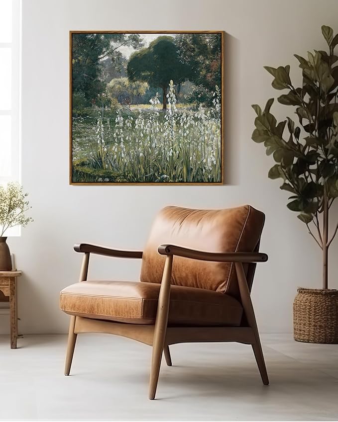 InSimSea Square Framed Canvas Wall Art, Classical Scenery Prints Landscape Floral Flowers Oil Paintings, Vast Meadow Home Wall Decor for Living Room, Bedroom, Bathroom, Office 24"x24"