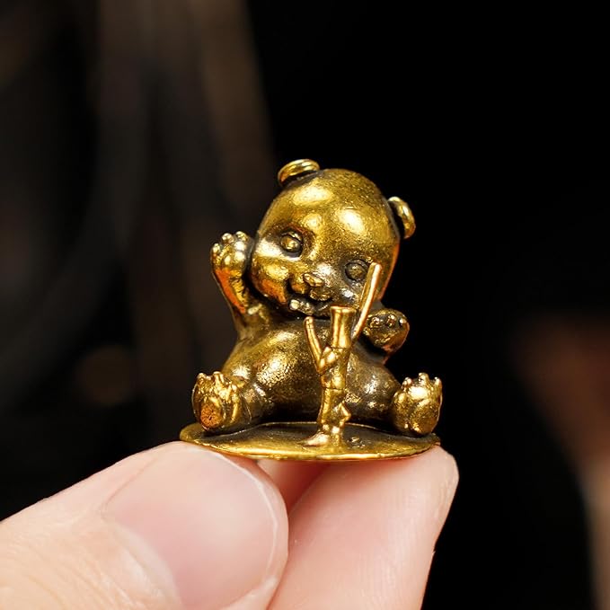 Retro Handcrafted Cute Panda Ornament - 100% Solid Brass Decor | Adorable Panda Sculpture Eating Bamboo | Vintage Style Collectible Art Piece for Home Unique Gift for Panda Lovers & Nature Enthusiasts