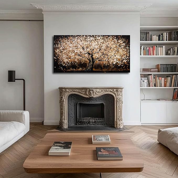 Plant Pictures Wall Art Flower Tree Painting Large Artwork Gold Hanging Decor 29"x58" Wall Decorations for Living Room Kitchen Art Posters