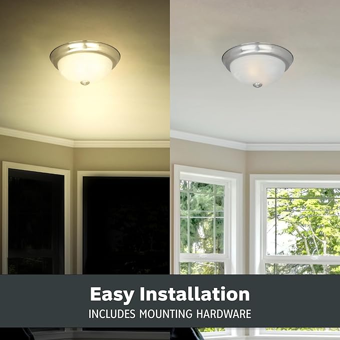 Designers Fountain 15 in Modern 3-Light Flush Mount Ceiling Light, Satin Platinum with Alabaster Glass Shade, 1257L-SP-AL