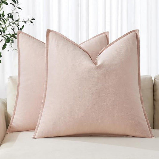 MIULEE Decorative Linen Euro Sham Pillow Covers 26x26 Light Pink Boho FarmhouseNeutral Couch Throw Pillows for Bed Pack of 2 Accent Modern Pillowcase Sofa Livingroom Home Decor