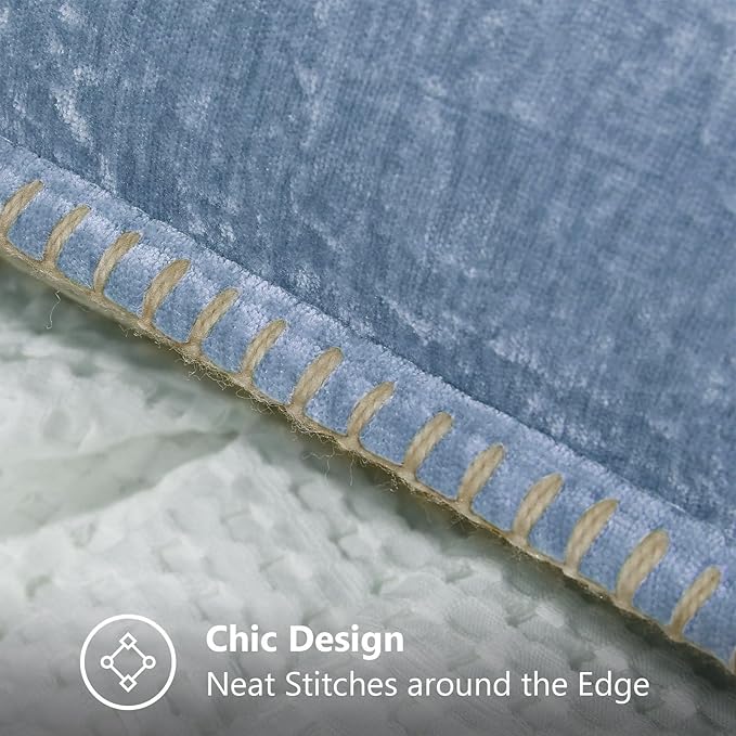 decorUhome Chenille Soft Throw Pillow Covers 20x20 Set of 2, Farmhouse Velvet Neutral Decorative Euro Pillow Covers with Stitched Edge for Couch Sofa Bed Home Decor, Blue