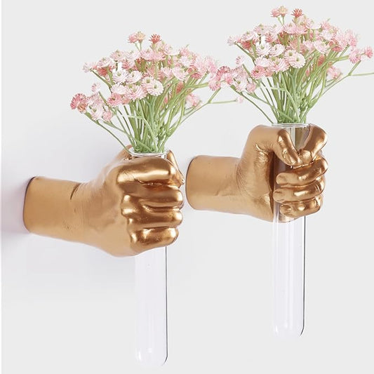 2 Pieces Wall Sculptures, Hands Vase Home Decor, Wall Mount Art Sculpture, Unique Wall Art Statue, Funky Flower Vase Decorations, Modern Eclectic Hanging Decor,Hands Statue (Gold)