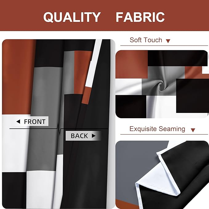 Burnt Orange 100% Blackout Curtains for Bedroom 72 inch Length 2 Panels Set Grey Modern Abstract Geometric Fall Black Out Curtains Insulated Room Darkening Window Drapes for Living Room, 42Wx72L