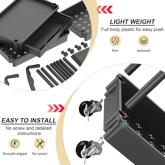 Goovilla 4 Tier Rolling Utility Cart Organizer with Removable Drawer, Stable and Sturdy Black Rolling Storage Carts with 2 Lockable Wheels for Bathroom, Kitchen, Snack, Craft, Makeup, Baby Essentials
