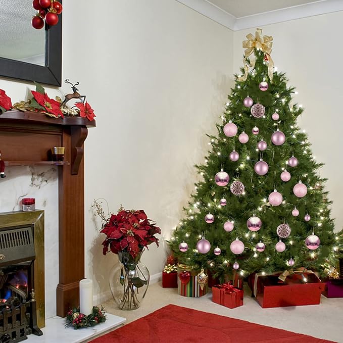 Valentine's Day Balls Christmas Tree Ornaments, Shatterproof Christmas Decorations Set with Reusable Hand-held Gift Package for Holiday Xmas Tree Valentine's Day Decor (100, Rose)