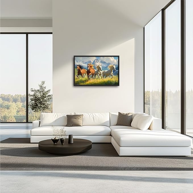 Framed Large Wall Art for Living Room, Running Horses Canvas Wall Decor, Large Landscape Picture Framed Painting, Modern Artwork for Bedroom Office 36L'' × 24W''