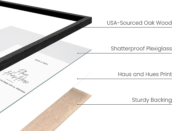 Haus and Hues 12"x16" Black Oak Wood Frames Set of 3 - Frame for 12x16 Print, Basic Black Poster Frame, 12x16 Wood Picture Frame, 12 x 16 Poster Frame, 12x16 Black Frame, 12x16 Picture Frame Wood, Picture Frame 12x16