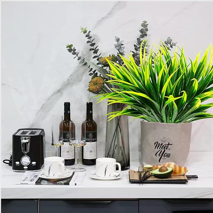 16 Pcs Outdoor Fake Plants UV Resistant Artificial Tall Grass Plants Faux Tropical Flowers Bushes Fall Winter Summer Planters Yard Patio Front Porch Décor Plastic Greenery Shrubs Decoration