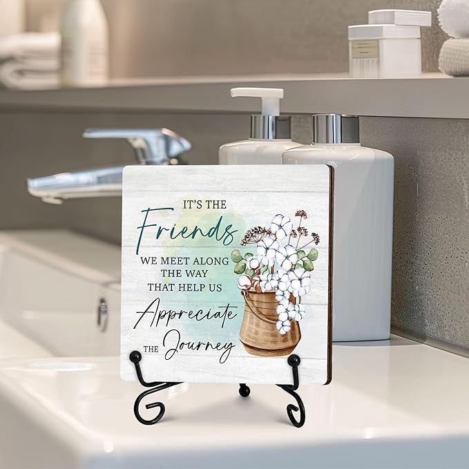 Friendship Gifts for Women, Long Distance Friendship Gifts for Friends Work Bestie Bff Coworker, Birthday Gifts Ideas, Friends Desk Decorative Sign with Stand, 5 x 5 Inches-B12