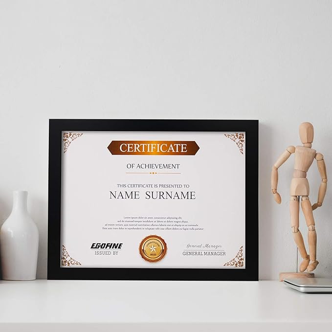 Egofine 8.5x11 Picture Frames Set of 4, Made of Solid Wood Covered by Plexiglass for Document,Diploma, Certificates and Degree, for Table Top Display and Wall Mounting Photo Frame Black