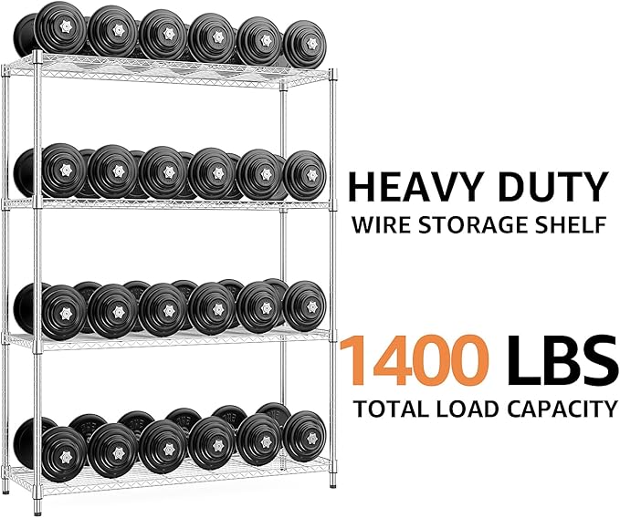 5-Shelf Storage Shelves,Wire Shelving Heavy Duty Metal Storage Shelving Unit Adjustable Garage Shelving Rack Pantry Kitchen (Chrome, 4 Tier,15.8" D x 45.3" W x 59.4" H)