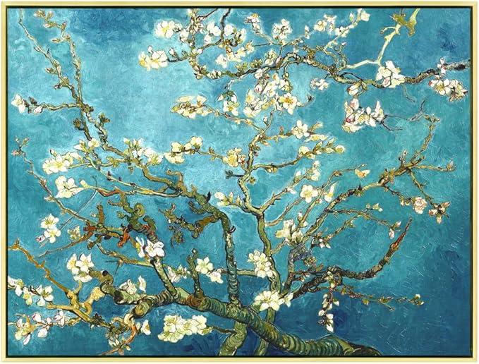 Wieco Art Framed Wall Art Giclee Canvas Prints of Almond Blossom by Vincent Van Gogh Paintings Reproduction Abstract Artwork for Wall Decor