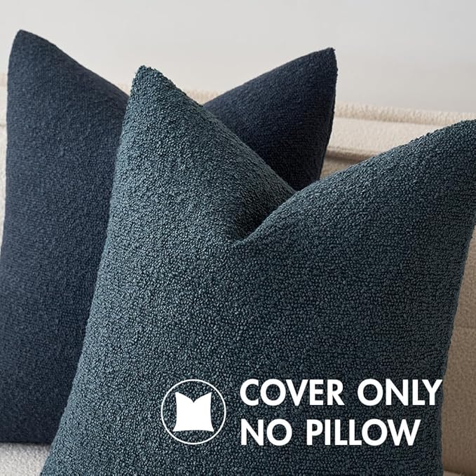 MIULEE 20x20 Inch Decorative Pillow Covers for Couch Bed Set of 2 Textured Boucle Neutral Throw Pillows Navy Blue Accent Solid Cushion Pillowcase Cozy Soft Sofa Livingroom Home Decor