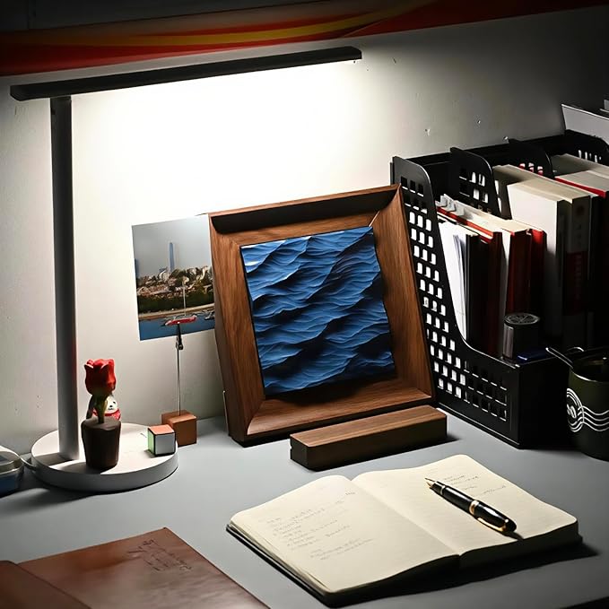 wall decor with Wave Carving Design, Creative Bedroom Decor,Wall decoration,wooden wall art. blue ocean-themed, handcrafted, new-home décor,gift for housewarming, Desk accessory（walnut-9.84in）