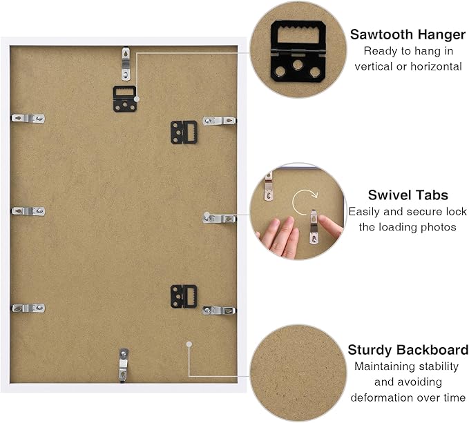 Vittanly 12x18 Poster Frame for Wall, Plexiglass, Displays Picture 11x17 with Mat or 12x18 without Mat, PVC Frame Material, Horizontal or Vertical Hanging, 1 Pack, White