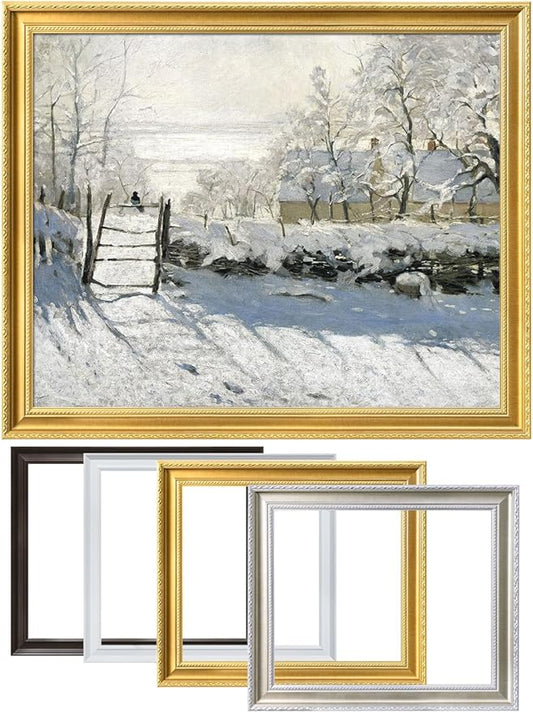 DECORARTS - Claude Monet The Magpie, Large Framed Wall Art, Canvas Size 35x28, Outer Dimensions Larger With Customizable Solid Wood Frames, Giclee Canvas Print, Made in USA