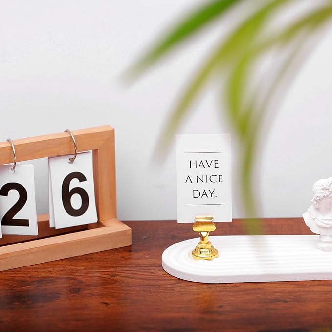 Urban Deco 16 Pieces Table Card Holder Place Card Holders 1.7 inches Gold Steel Card Holders for Photos, Food Signs, Memo Notes, Weddings, Restaurants, Birthdays. (Gold)