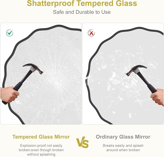 WallBeyond Round Wavy Mirror for Wall Decorative 28 inch, Modern Round Mirror Aluminum Frame for Bathroom Bedroom Living Room Home House Office Entryway, Black