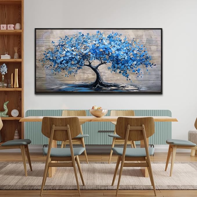 ERQINHUA Large Canvas Wall Decor For Living Room Farmhouse Wall Art For Bedroom Black Framed Mural Abstract Paintings Blue Tree Wall Pictures Artwork Office Decoration Dormitory Home Decor 30x60 In