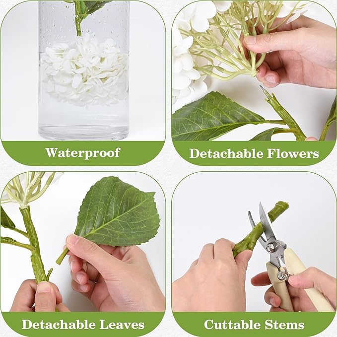 Artflower 4Pcs Real Touch Hydrangea Artificial Flowers, 22.5'' White Full Latex Faux Hydrangea Flowers for Home Floral Arrangements Wedding Bouquets Kitchen Table Centerpiece Decorations