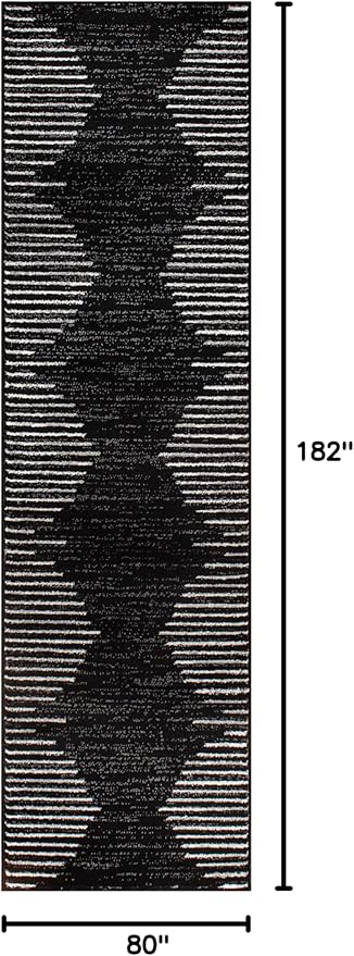 Rugshop Bohemian Stripe Stain Resistant High Traffic Living Room Kitchen Bedroom Dining Home Office Runner Rug 2'7" x 6' Black