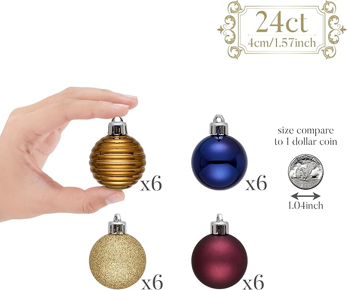Valery Madelyn 1.57 Inches Small Christmas Tree Decorations Ornament Set for 4th of July Fall Halloween, 24ct Bronze Copper Purple Shatterproof Hanging Ball Ornaments Holiday Party Decor