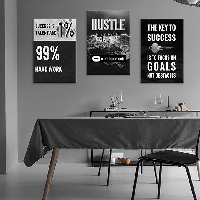 Motivational Canvas Wall Art 3 Pieces Posters Print Office Decor Inspirational Entrepreneur Quotes Picture Painting Artwork for Modern Home Bedroom Workplace Classroom Ready to Hang [48''Hx24''W]