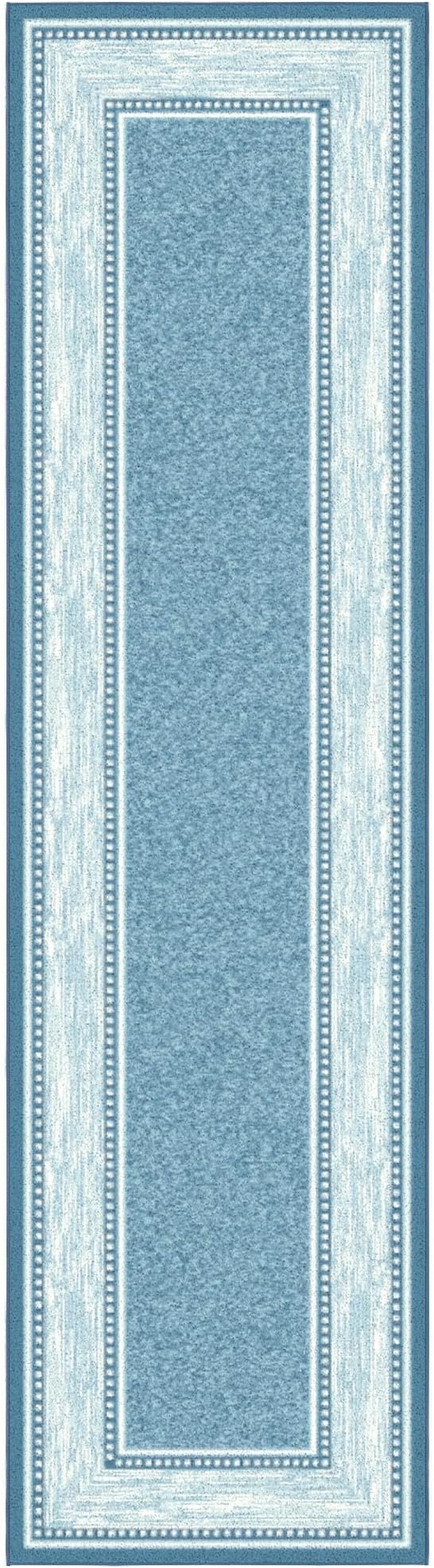 Ottomanson Hallway Runner Rug 2'7" x 9'10" Non Slip Border Area Rugs Easy to Clean Laundry Rug Runner Durable & Pet Friendly Floor Carpet Runners for Hallways Entryway Living Room Kitchen, Turquoise