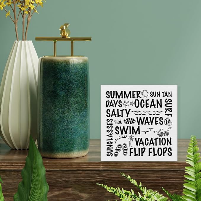 Summer Sign Decor Summer Wood Block Sign Home Beach House Desk Table Shelf Decoration