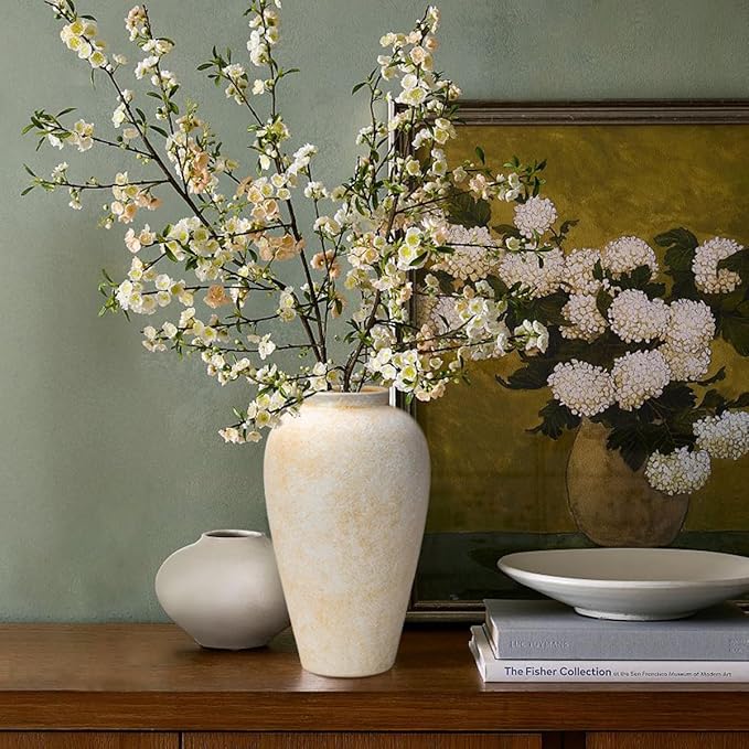 Ceramic Flower Vase Home Decor - 9.2 inch Large Farmhouse Table Vases, Rustic Decorative Vases for Kitchen Living Room Coffee Dining ShelfMantel Decoration