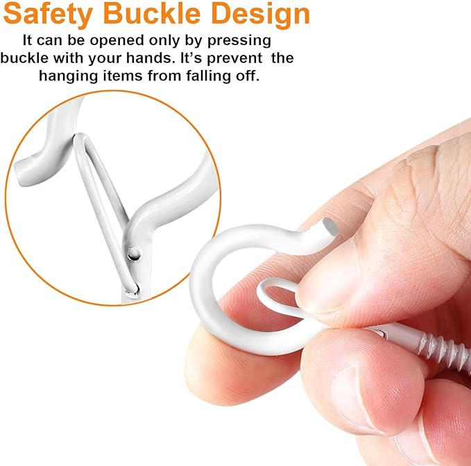 36 PCS Q-Hanger Hooks, Screw Hooks for Outdoor String Lights, Safety Buckle Design Cup Eye Hook for Hanging Christmas Lights, Plants, Mounted on Wall Ceiling, Include 1 Wing Nut Driver, White