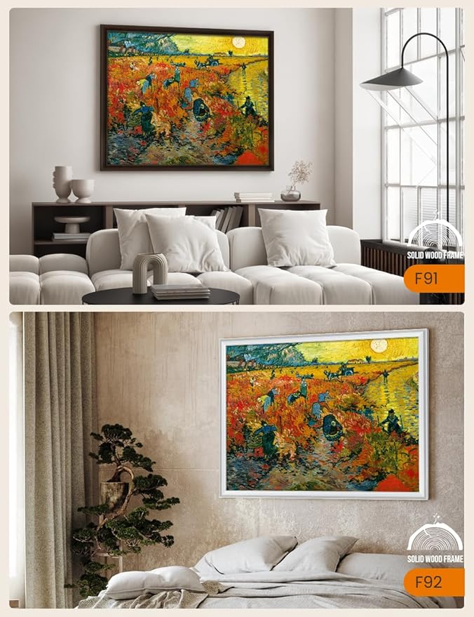 DECORARTS - The Red Vineyards by Vincent Van Gogh, Large Giclee Canvas Print with Solid Wood Frame, Oversized Wall Art Decor