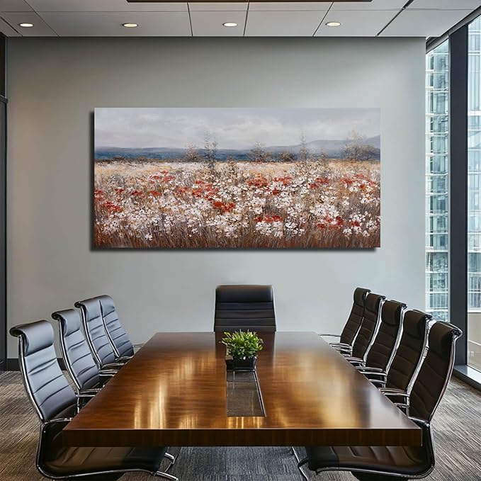 GAIDUOMAI Wildflowers Canvas Art Contemporary Wall Art for Home Blue Sea Wall Decor Large Painting for Living Room Rustic Bedroom Decor 29x58 Inch