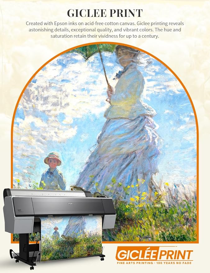 DECORARTS - Claude Monet Woman With A Parasol Giclee Print with Gold Solid Wood Frame, Impressionist Large Framed Wall Art, Ready to Hang, Framed Size 24.75x28.75, Made in USA