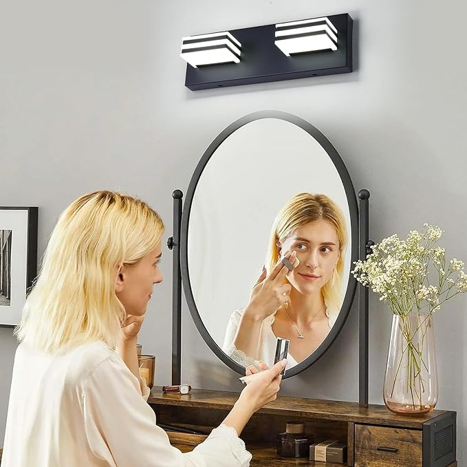 Black LED Vanity Light Fixtures 12W Bath Wall Lighs over Sink 2 Light Bathroom Mirror Lighting 14 Inch Vanity Sconces Modern Restroom Light Fixture Wall Lighting for Mirror in Bathroom Powder Room