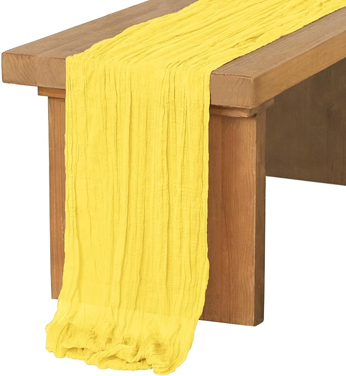 Ling's Moment 14Ft Creamy Yellow Cheesecloth Table Runner Lemon Boho Chic Gauze Semi-Sheer Tablecloth for Wedding Celebrations for Baby Shower Decorations