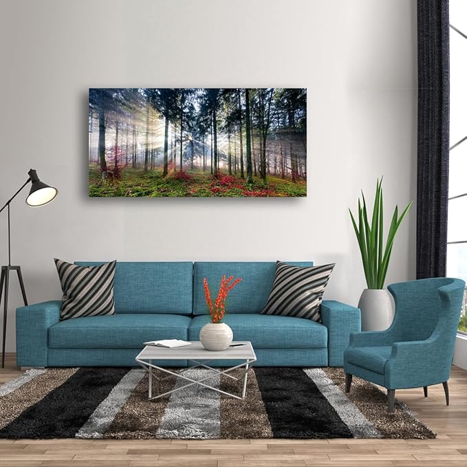 Nature Landscape Sunrise Tree Canvas Wall Art - 20x40 inches Wall Decoration for Living Room Forest Picture Artwork Painting Prints of Trees for Bedroom and Home Décor